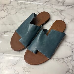 Women's Bueno Tulla Teal and Brown Leather Slide Sandals EU Size 39